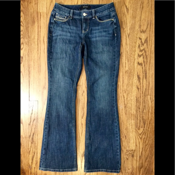 BOOT CUT JEANS WHITE HOUSE BLACK MARKET CONTOUR FIT SIZE 4R 32 1/2” BLING POCKE - Picture 6 of 6